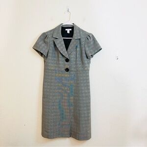 Dressbarn Short Sleeve Checkered Plaid Casual Dress 8 Black/White
